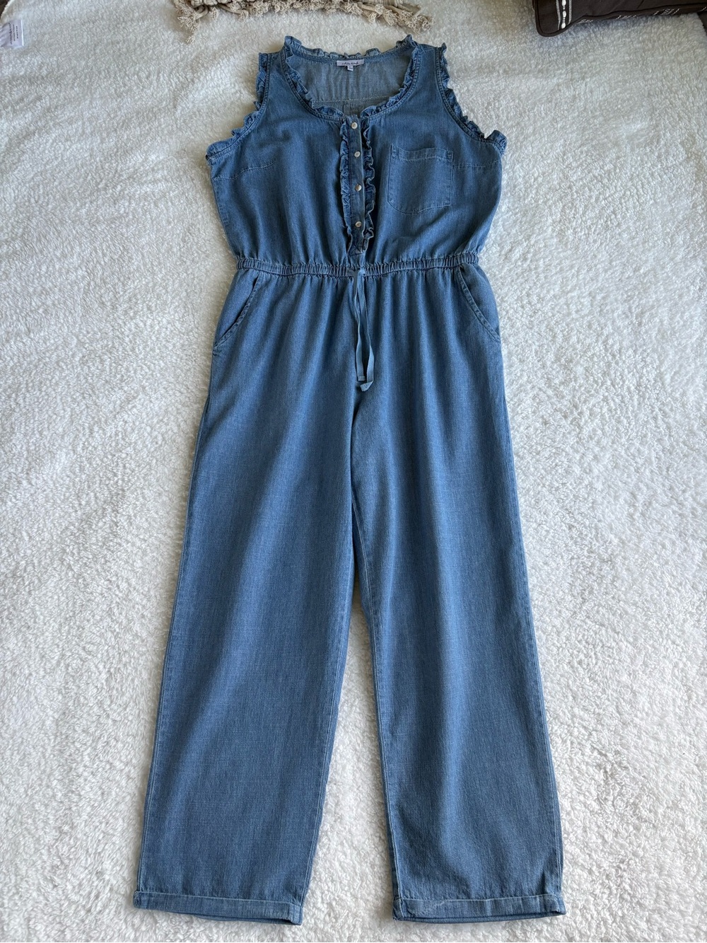 White Birch "Caught in the Moment" Chambray Denim Jumpsuit - Size Large